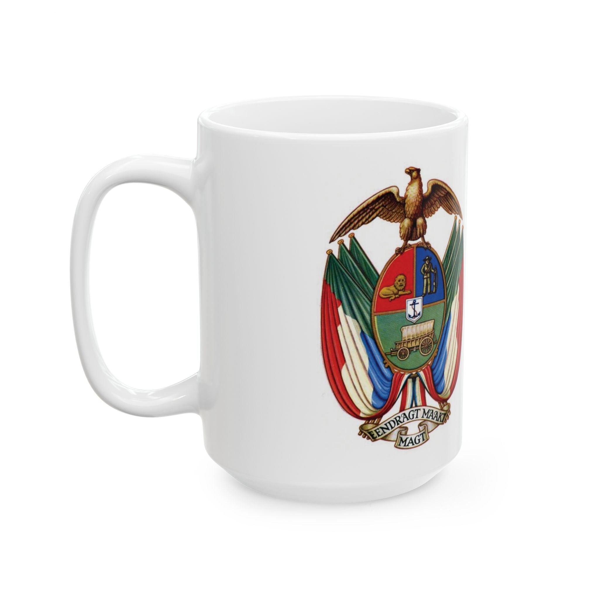 Boerkom Mug — Vintage South African Coat of Arms Ceramic Coffee Cup (11oz/15oz)