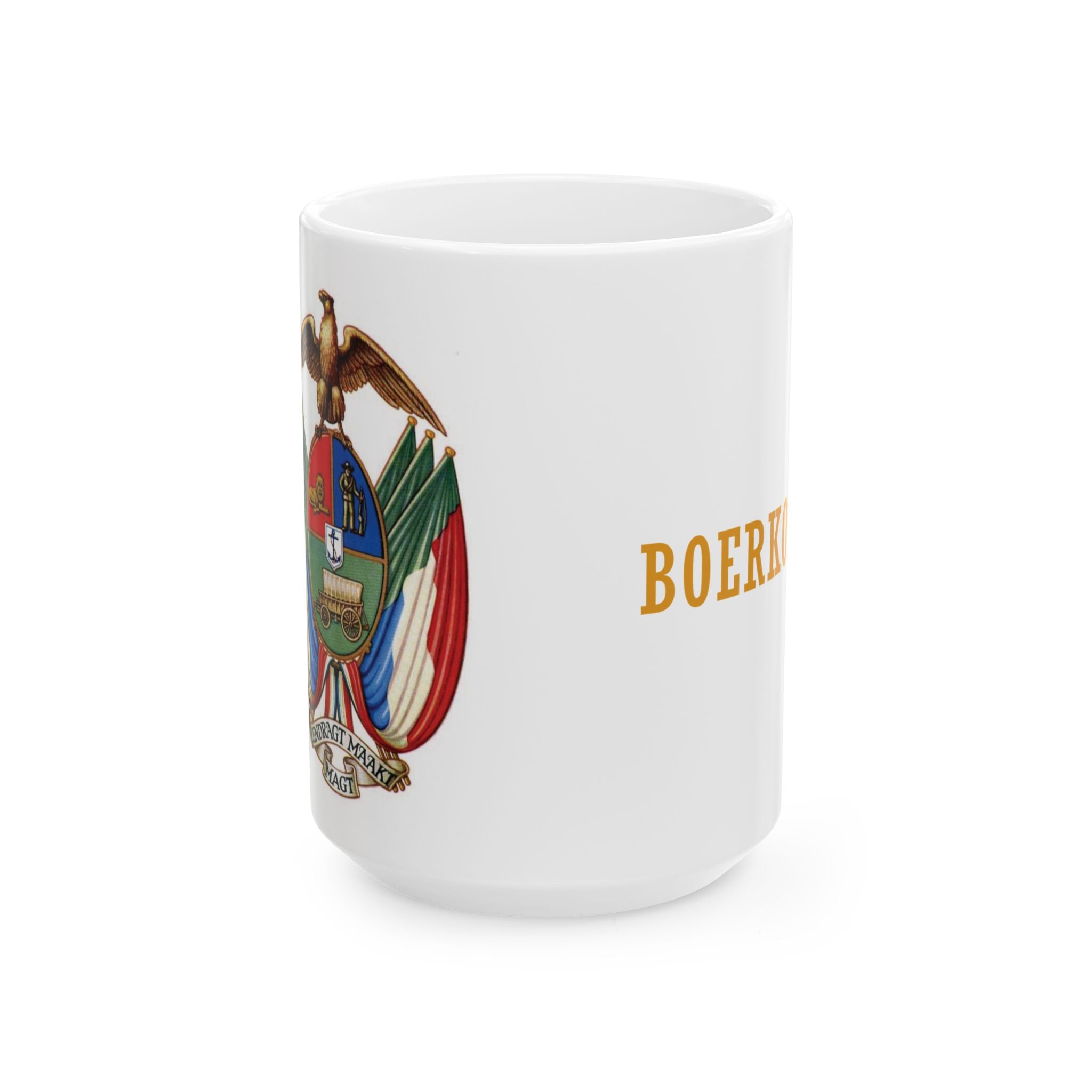 Boerkom Mug — Vintage South African Coat of Arms Ceramic Coffee Cup (11oz/15oz)