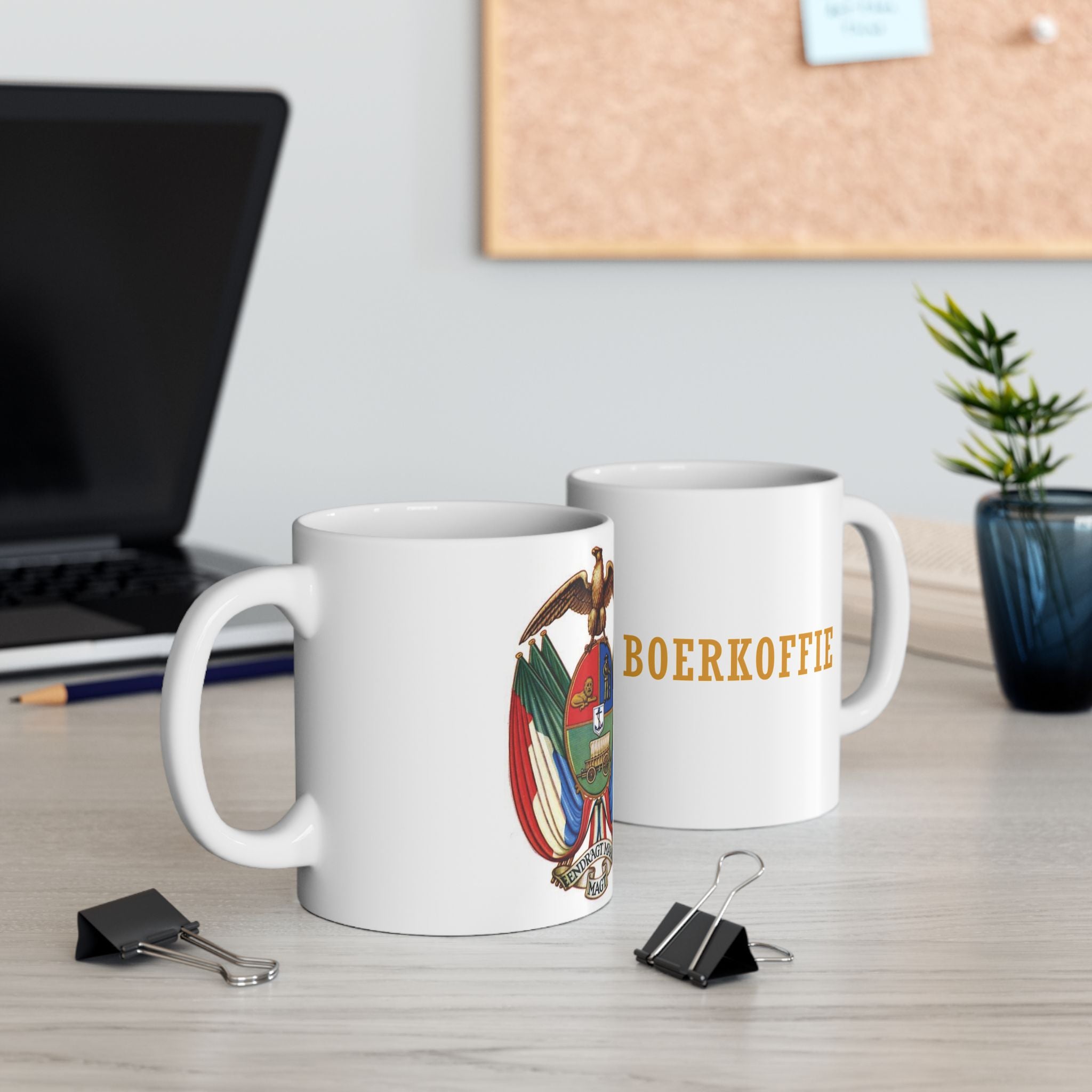 Boerkom Mug — Vintage South African Coat of Arms Ceramic Coffee Cup (11oz/15oz)